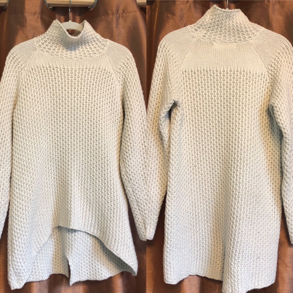 Zara Off White Knit Asymmetric High Neck Sweater